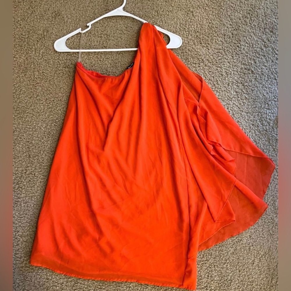 One shoulder coral red float dress